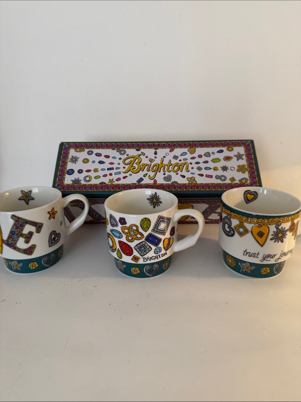 Brighton Teal and Gold Decorative Ceramic Mugs - Set of 3, BWT! Perfect!